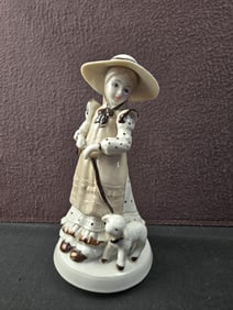 Vintage Price Products Bellmawr N. J. Taiwan Mary Had A Little Lamb Porcelain Musical Figurine
