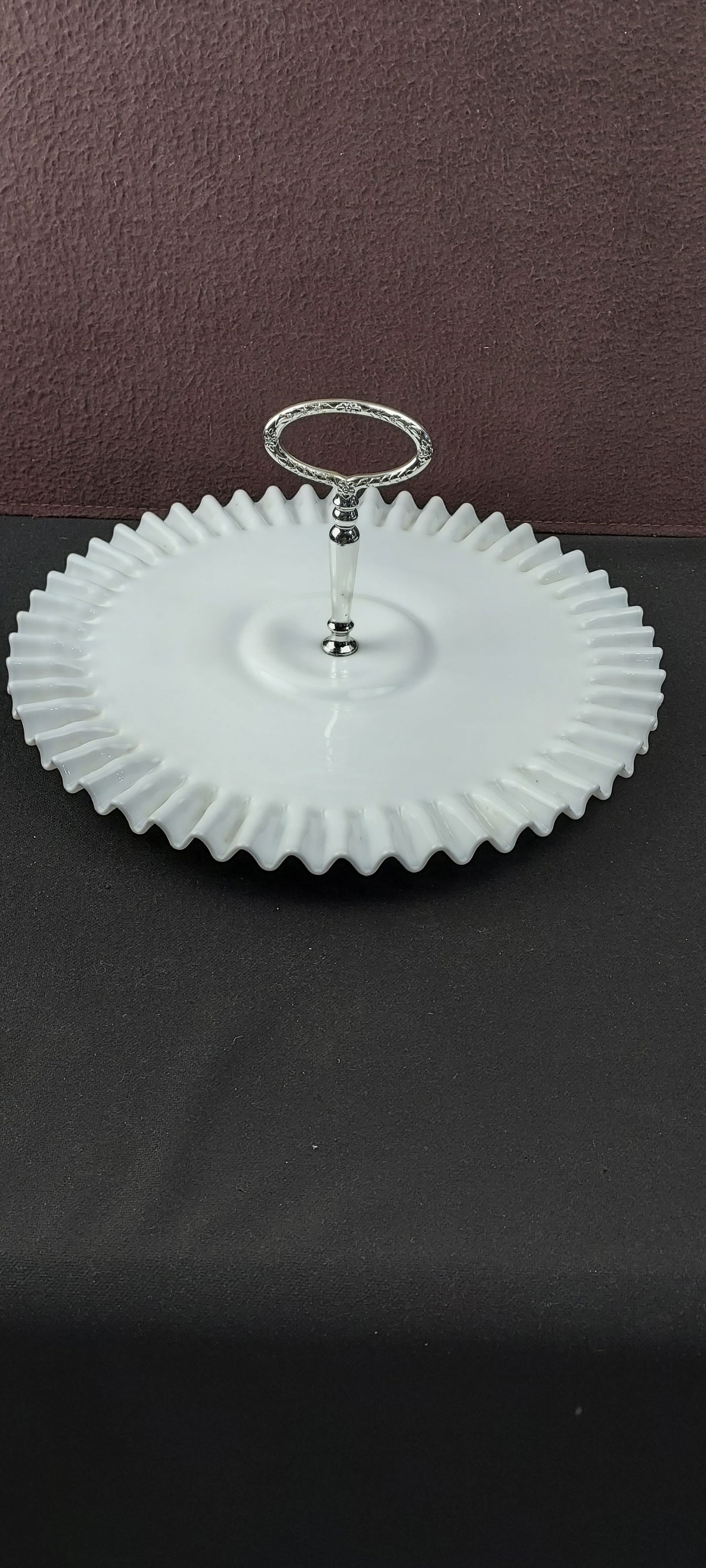 Fenton Milk Glass Hobnail Tidbit Sandwich Tray #7291 with Center Handle (1 of 5)