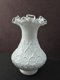 Mid-20th Century Fenton Silver Crest Spanish Lace Milk Glass Vase