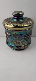 1989 Fenton Presznick's Carnival Glass Museum Grape & Cable Amethyst Carnival Glass Humidor/Tobacco