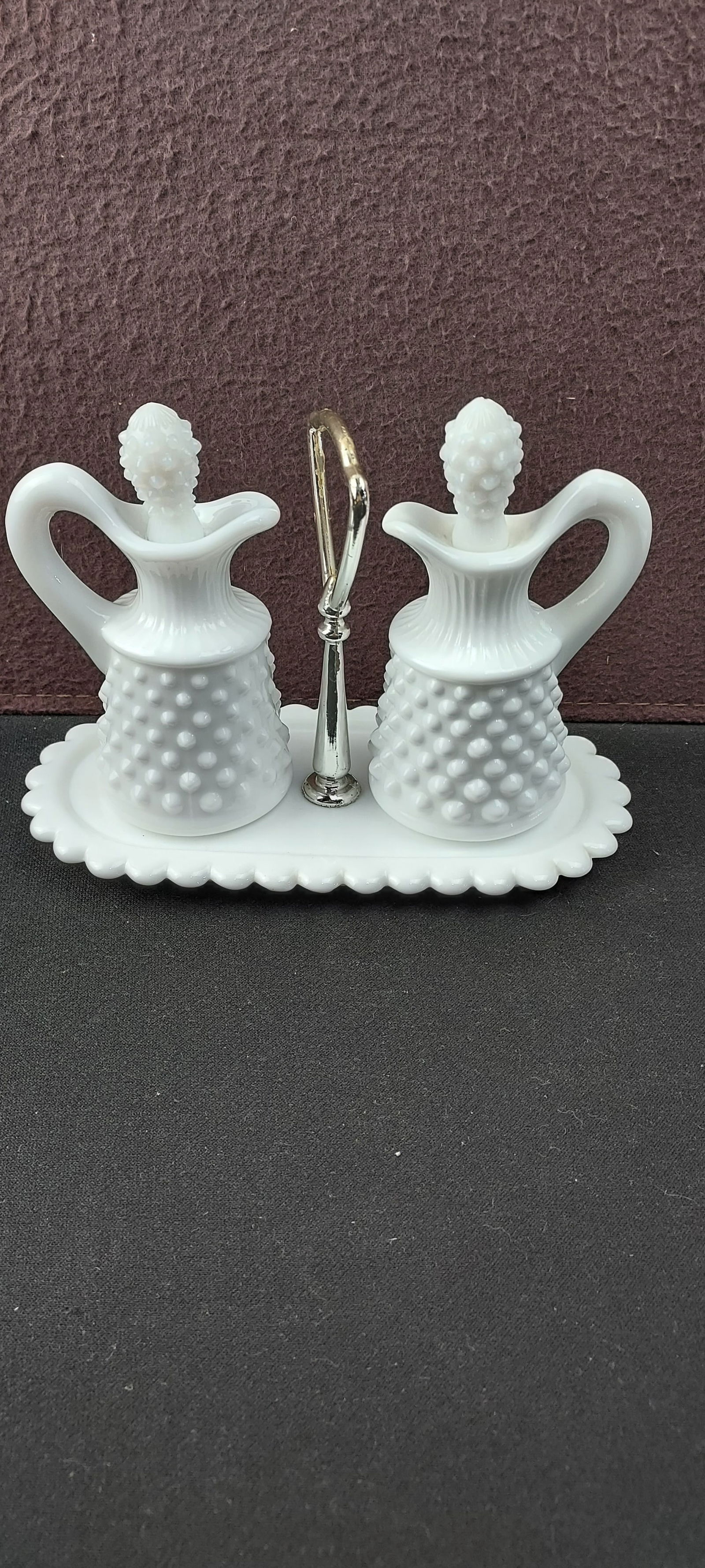 Vintage Fenton Milk Glass Hobnail 3-Piece Cruet Set with Tray (1 of 5)