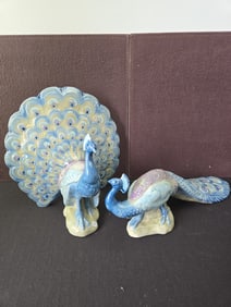 A Pair of Vintage Madeline Originals California Pottery Peacock Figures