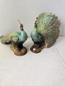 Vintage Lefton China / Gift Ideas Creation Pair of Peacock Figurines, S733 & S734