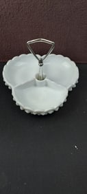 Fenton Milk Glass Hobnail 3 Section Divided Candy/Relish Dish with Handle