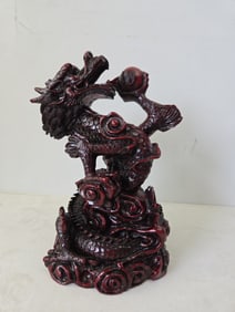 Large Chinese Burgundy Resin Dragon Figurine, GI JSI B2316