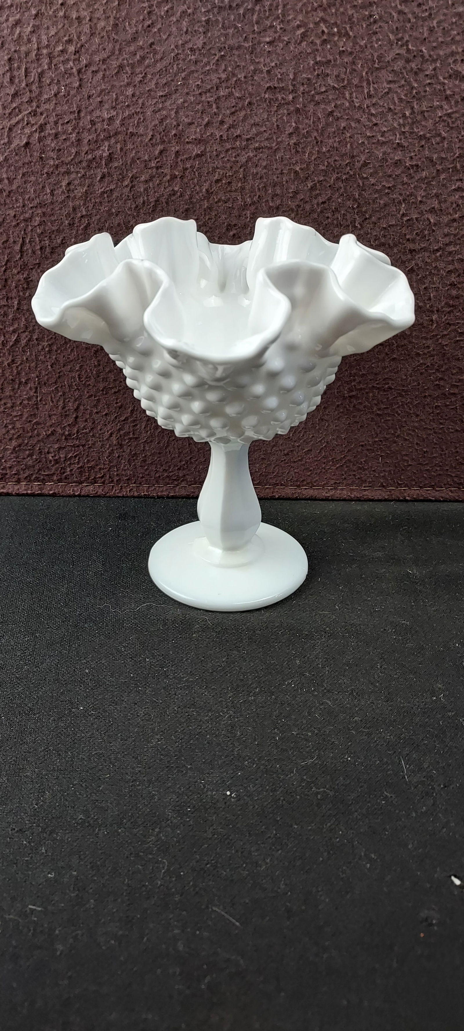 Fenton White Milk Glass Hobnail Ruffled Pedestal Compote (1 of 5)