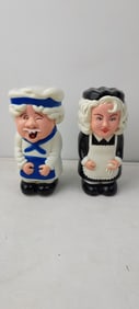 Vintage Plastic Talking Sneezing Chef and Maid Salt and Pepper Shakers