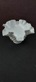 Vintage Fenton Milk Glass Hobnail Ruffled Crimped Edge Bowl