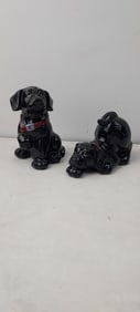 Vintage 1950s Redware Black Labrador Retriever Dog Salt & Pepper Shakers