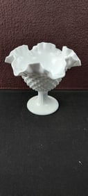 Vintage Fenton Hobnail Milk Glass Ruffled Footed Compote