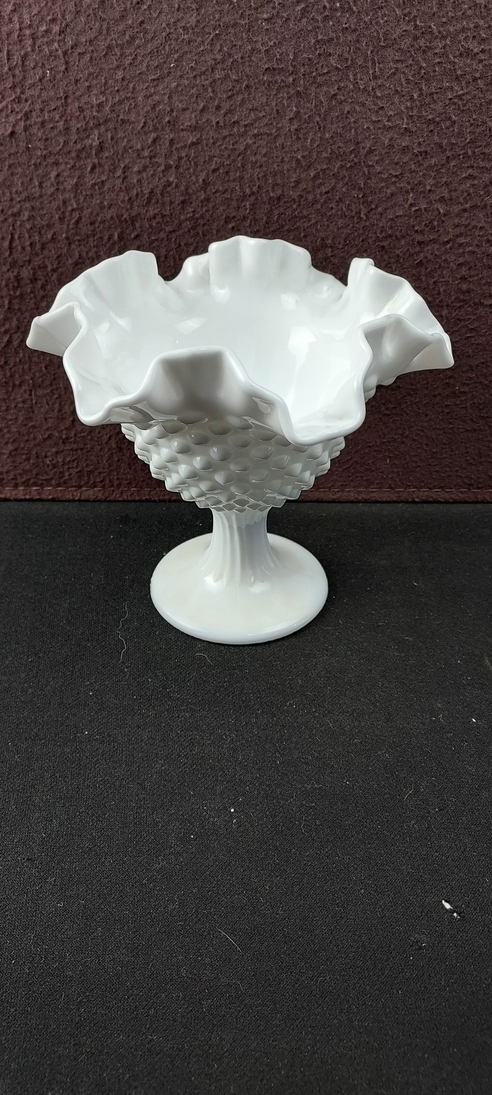 Vintage Fenton Hobnail Milk Glass Ruffled Footed Compote (1 of 5)