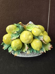 Vintage KYB Italian Majolica Lemon Fruit Basket Centerpiece
