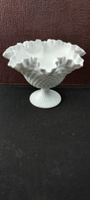 Fenton White Milk Glass Hobnail Ruffled Pedestal Bowl