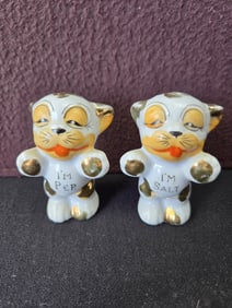 Vintage Japan Ceramic Bonzo Dog 'I'm Pep, I'm Salt' Novelty Salt & Pepper Shakers