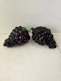 A Pair of Vintage Murano Style Blown Glass Purple Grape Clusters