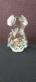 Vintage Lenwile Ardalt Art Glass Millefiori Owl Figurine Paperweight