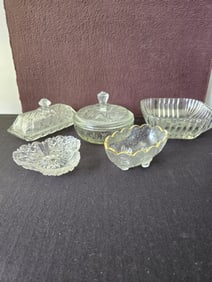 A Lot of Vintage Clear Pressed Glass Tableware, including Avon