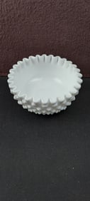 Vintage Fenton White Milk Glass Hobnail Ruffled Bowl