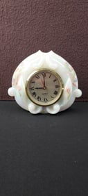 1990 Fenton Art Glass 'Rose Garden' Hand Painted Desk Clock