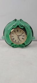 Vintage Fenton Green Glass Ornate Desk Mantel Clock