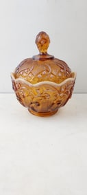 Anchor Hocking Amber Lily of the Valley Cameo Opalescent Lidded Candy Dish