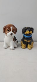 Vintage Ceramic Dog Puppy Salt & Pepper Shakers Set, Featuring Beagle and Black & Tan Companion Dog,