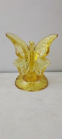 1980s Fenton Art Glass Candleglow Yellow Butterfly on Branch Figurine