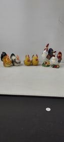 Vintage Japan Ceramic Chicken & Rooster Salt and Pepper Shakers, Lot of 3 Pairs
