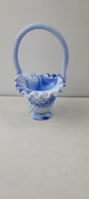 Fenton Glass 'Almost Heaven' Blue Slag Hobnail Ruffled Basket
