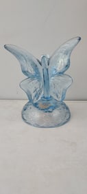 Fenton Art Glass Salem Blue Iridescent Butterfly on Stand