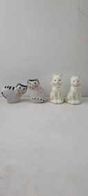 Two Pairs of Vintage Ceramic Cat Figurines and Salt & Pepper Shakers, Damage on The All White