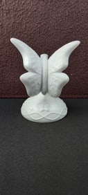 Fenton Art Glass White Opalescent Butterfly on Stand