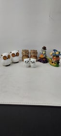 Four Pairs of Vintage Ceramic Owl Collectibles, including 1970s Salt and Pepper Shakers and