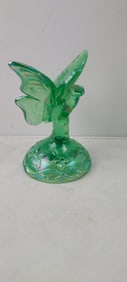 1983 Fenton FAGCA Vaseline Green Opalescent Glass Butterfly on Stand