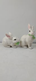 A Pair of White Ceramic Rabbit Salt & Pepper Shakers