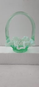 Fenton Art Glass Willow Green Opalescent Hobnail Basket