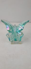 Fenton Art Glass Aquamarine Iridescent Butterfly Figurine