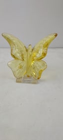 Vintage Fenton Yellow Amber Crystal Glass Butterfly Figurine