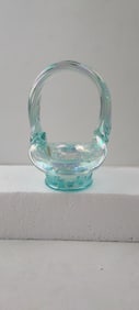 Fenton Teal-Blue Iridescent Carnival Glass Miniature Basket