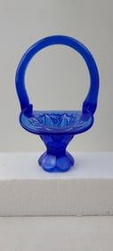 Fenton Cobalt Blue Glass Handled Basket