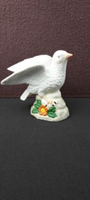 Vintage Ceramic White Dove Bird Figurine on Floral Rock Base