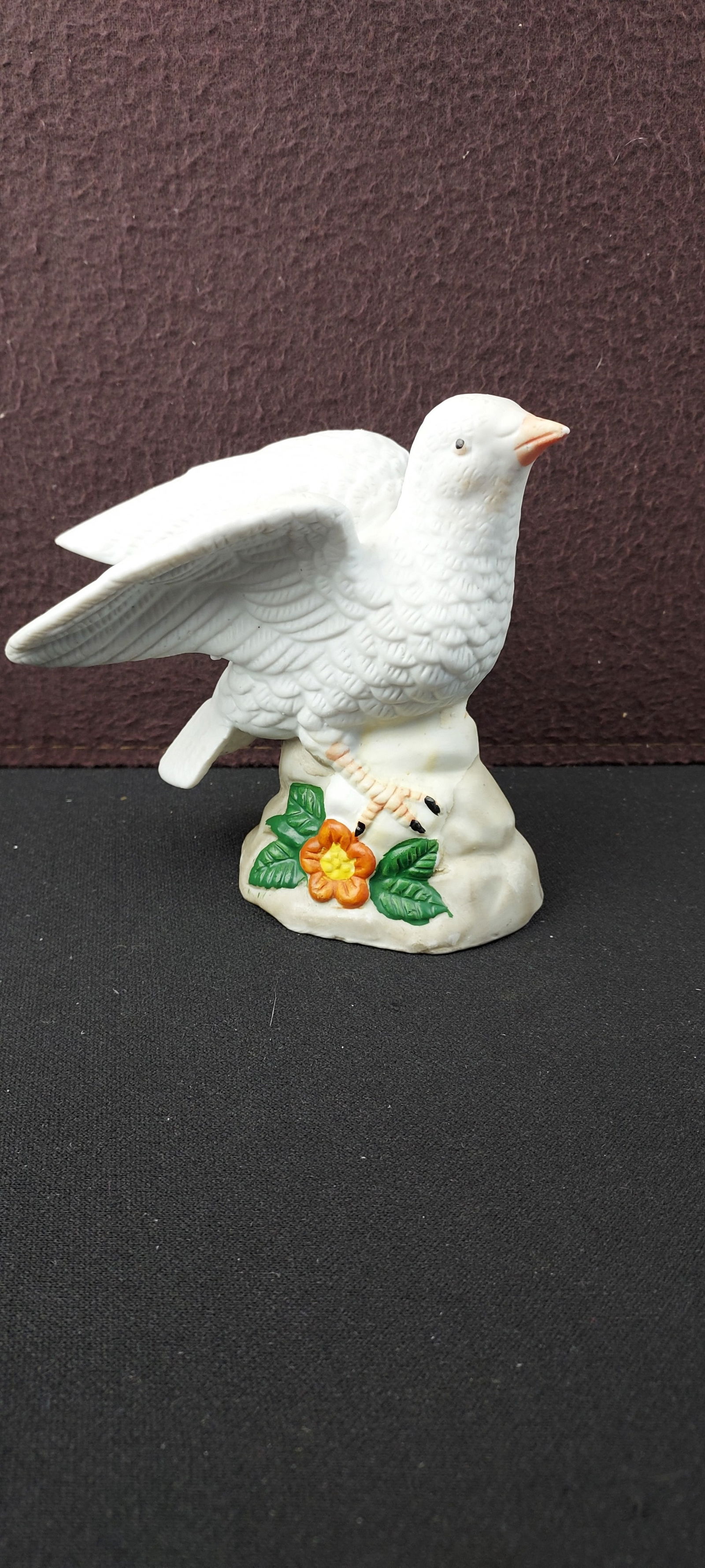 Vintage Ceramic White Dove Bird Figurine on Floral Rock Base (1 of 6)