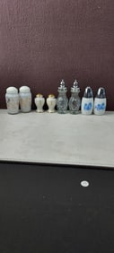 Four Pair of Vintage Assorted Salt and Pepper Shakers, including Milk Glass, Ceramic, and Clear