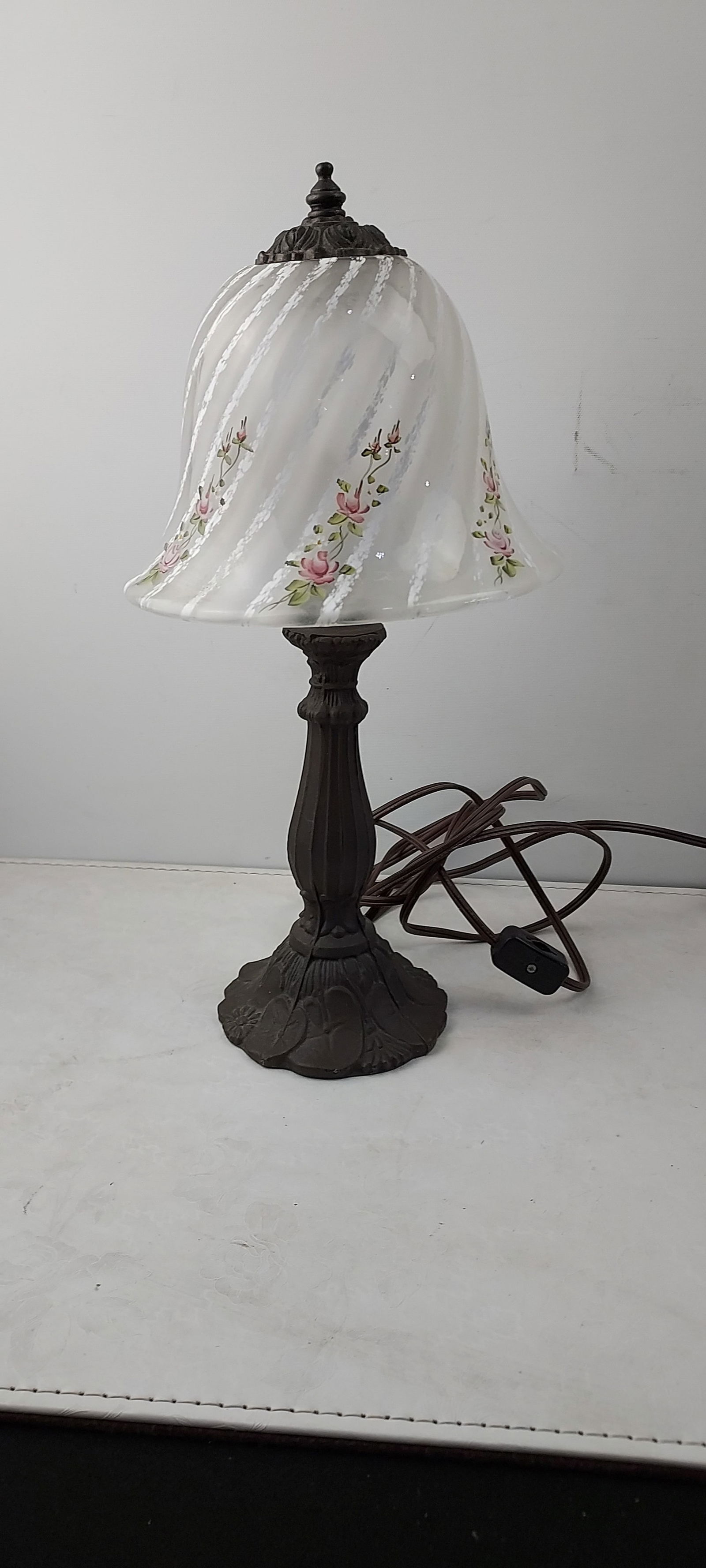 Fenton Art Glass Rose Garden Tulip Lamp Hand-Painted by M. Wagner (1 of 3)