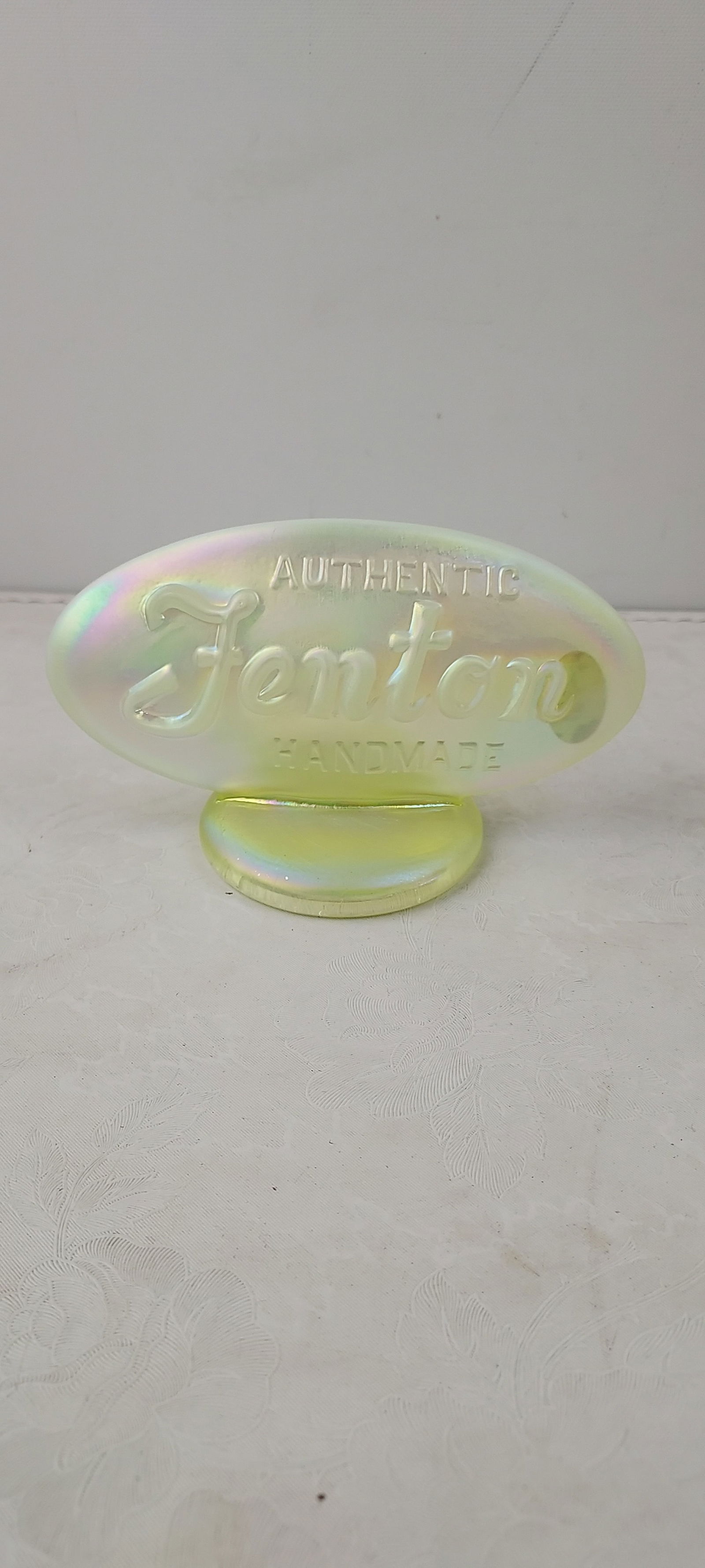 1990s Fenton Sea Mist Green Iridescent Oval Logo Dealer Sign #9499 (1 of 3)