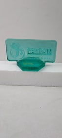 Fenton Glass Logo Display Sign, Translucent Teal, Handmade in USA