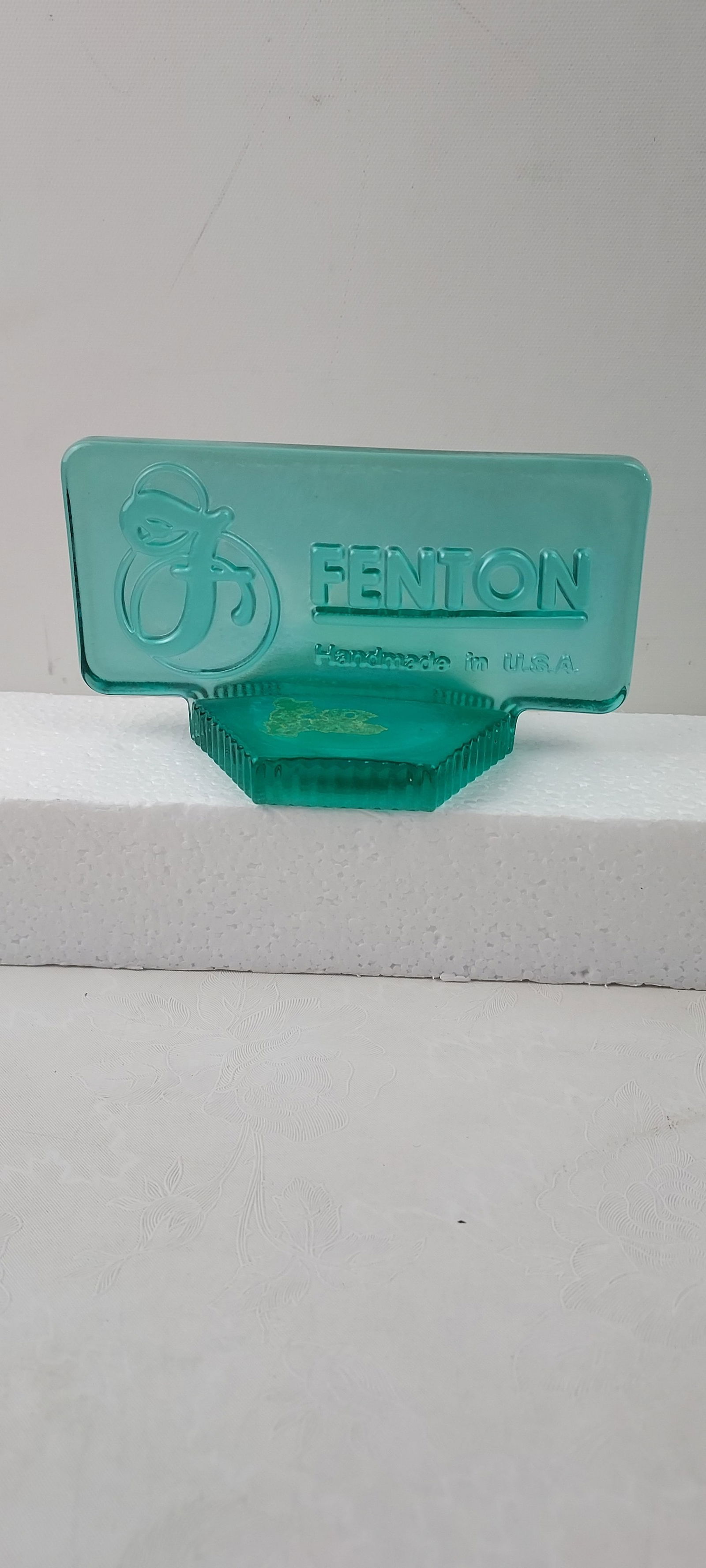Fenton Glass Logo Display Sign, Translucent Teal, Handmade in USA (1 of 3)