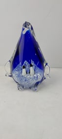 Vintage Murano Style Cobalt Blue Art Glass Penguin with Babies Paperweight Figurine