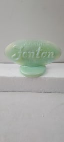 Fenton Sea Mist Green Iridescent Glass Oval Dealer Logo Sign Paperweight 9499 GE