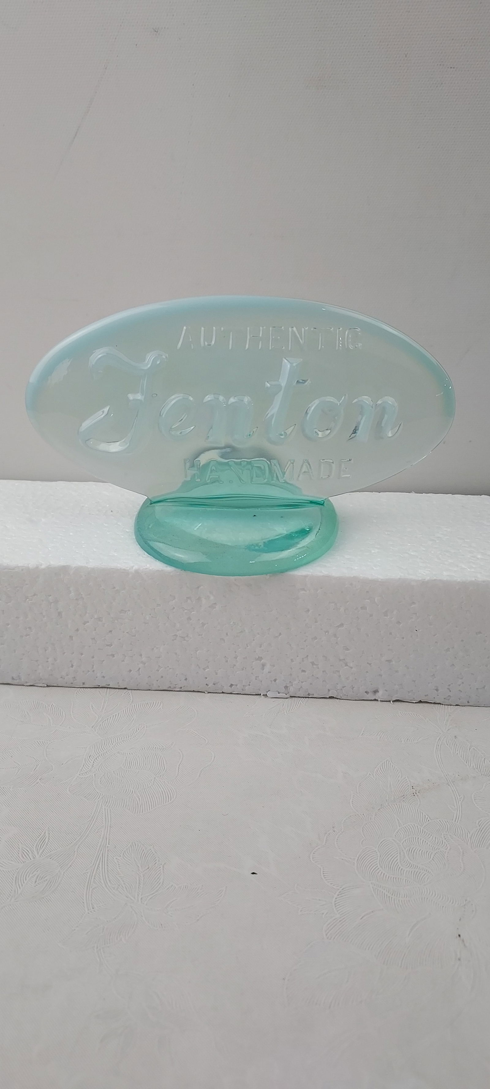 Fenton Art Glass Aquamarine Opaline Oval Logo Store Display Sign (9499 TG) (1 of 6)